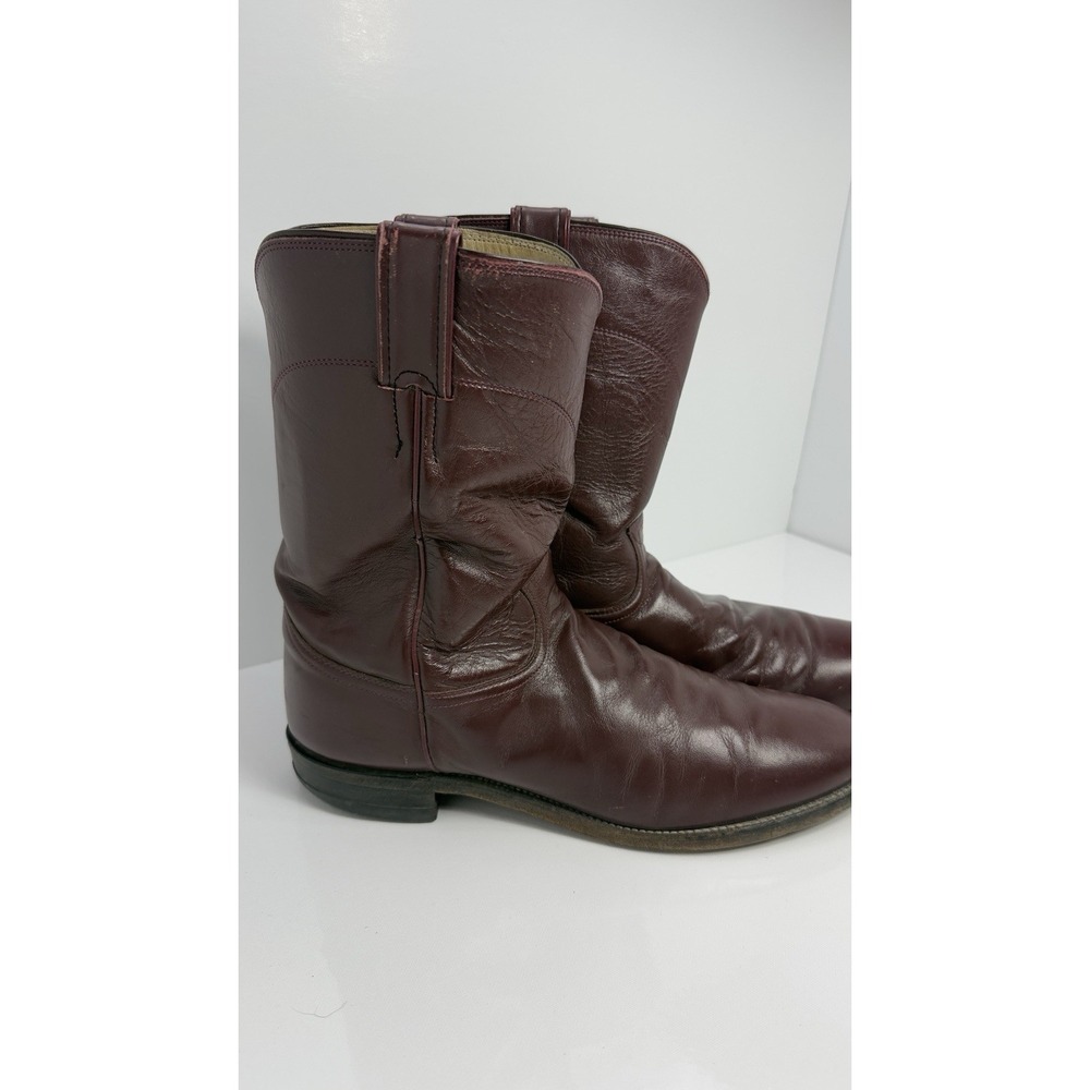 Justin 3037 Men 11 B Burgundy Leather Round Toe Ropers Western Cowboy Boots - Picture 2 of 11